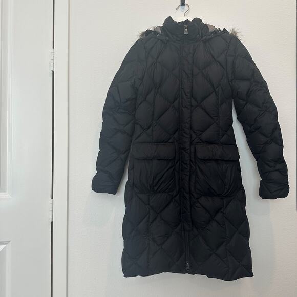 The North Face black longline diamond quilted hooded puffer parka coat jacket S - Picture 1 of 7